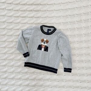 Janie and Jack Bulldog Sweater with Navy Trim